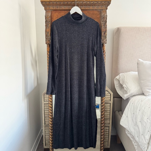 Cozy Daily Practice by Anthropologie Soft Turtleneck Side-Slit Dress Charcoal - Picture 6 of 14